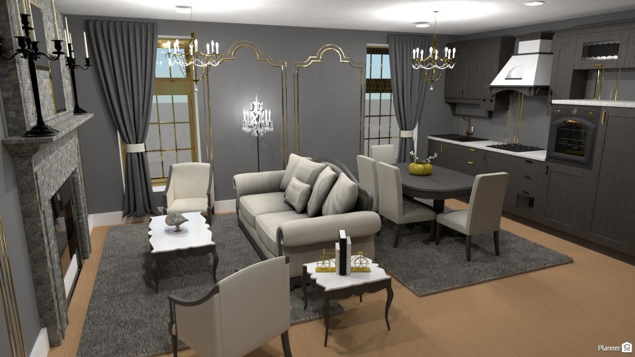 living room desing in dark tones