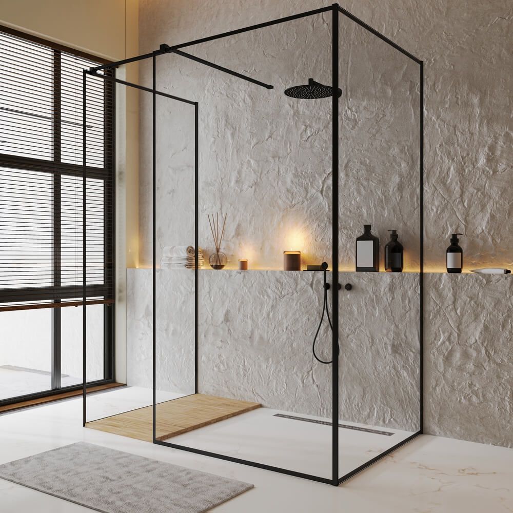 modern shower with glass panels