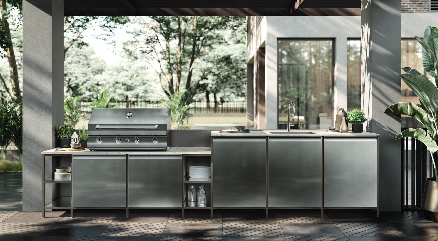 outdoor kitchen, stainless steel barbecue, grill for the garden