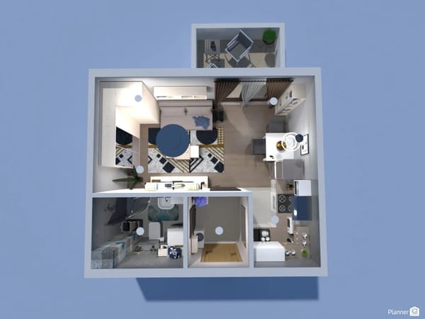 Planta de apartamento pequeno: projeto 3D criado no Planner 5D