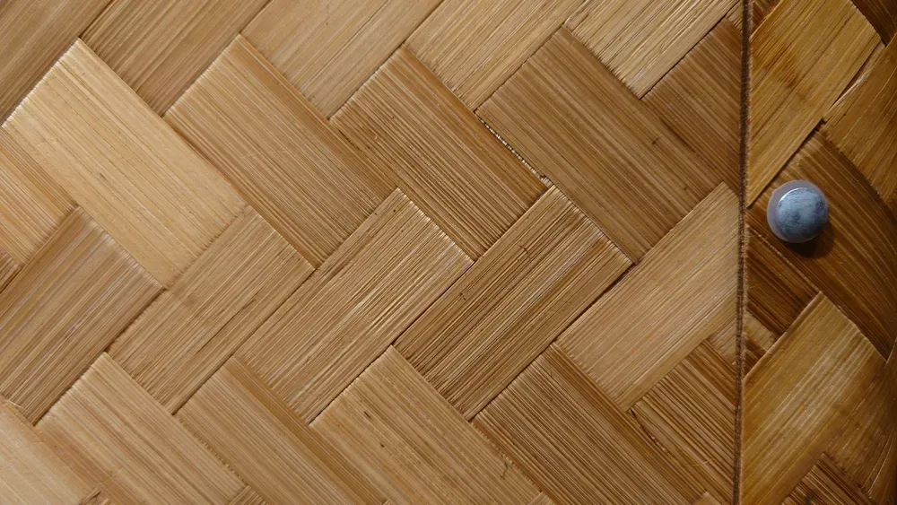 bamboo cabinet door with harringbone pattern