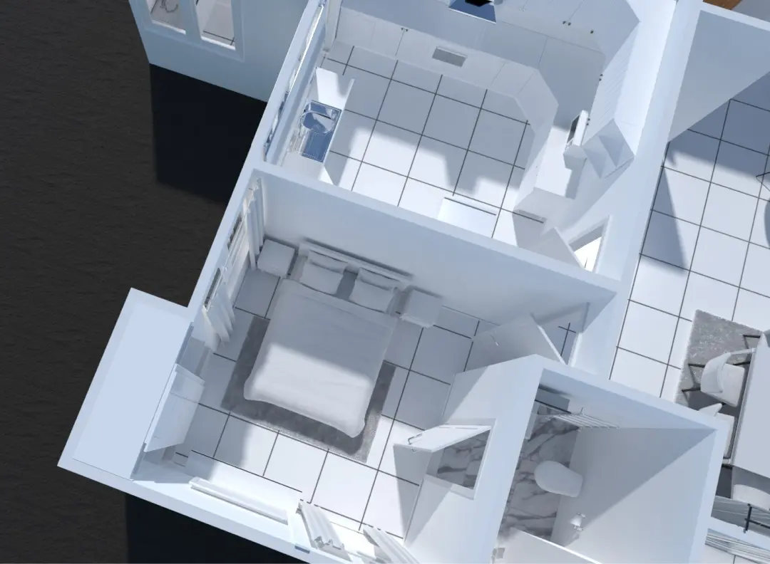 3D bedroom floor plan overview